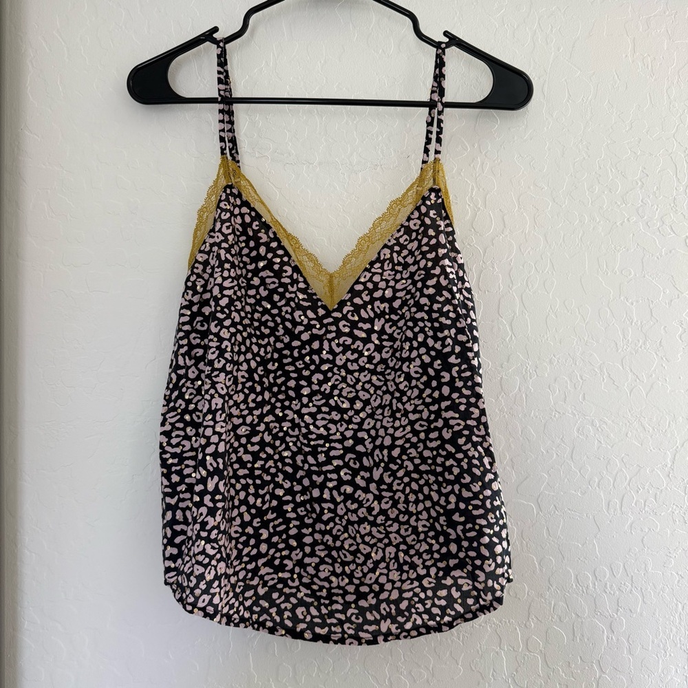 Victoria’s Secret Lace Trim Tank Top Cami Pink Leopard Gold Polka Dot Sexy Sleep